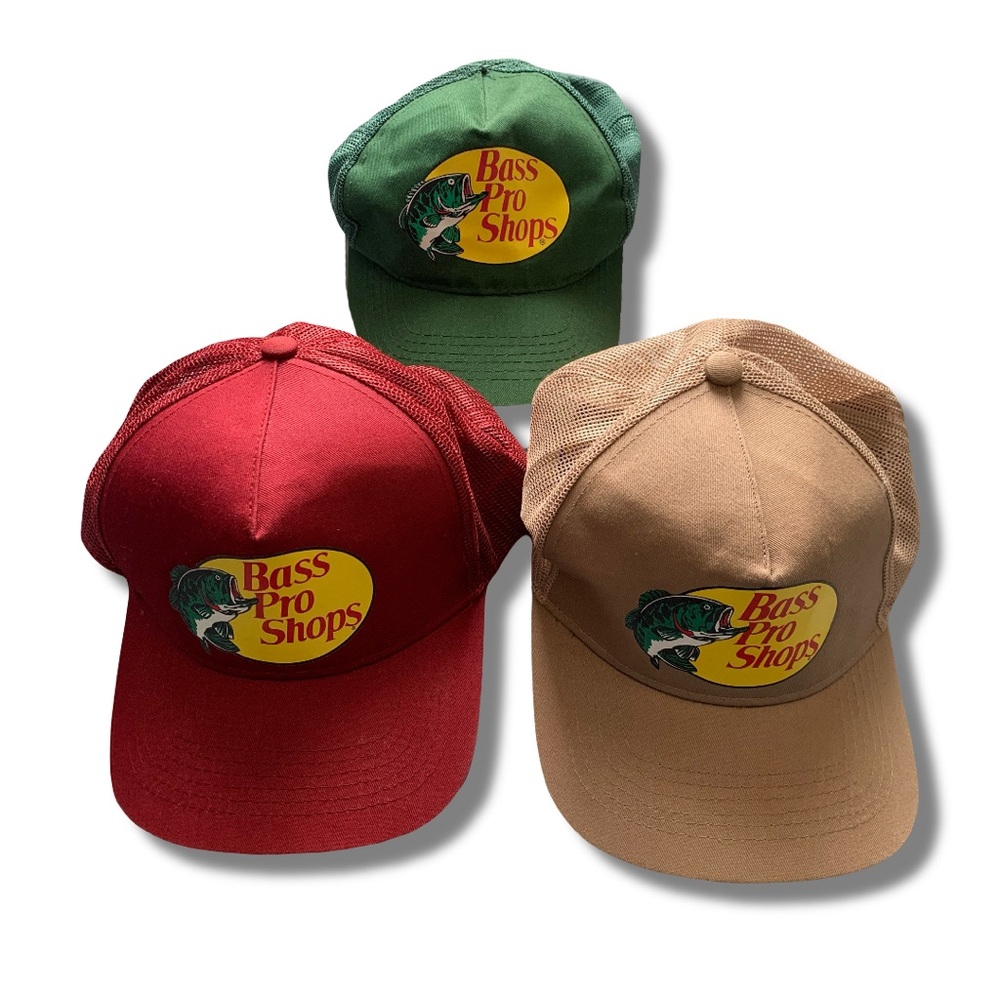 LOT OF 3 Bass Pro Shops Hat Tan Red Green